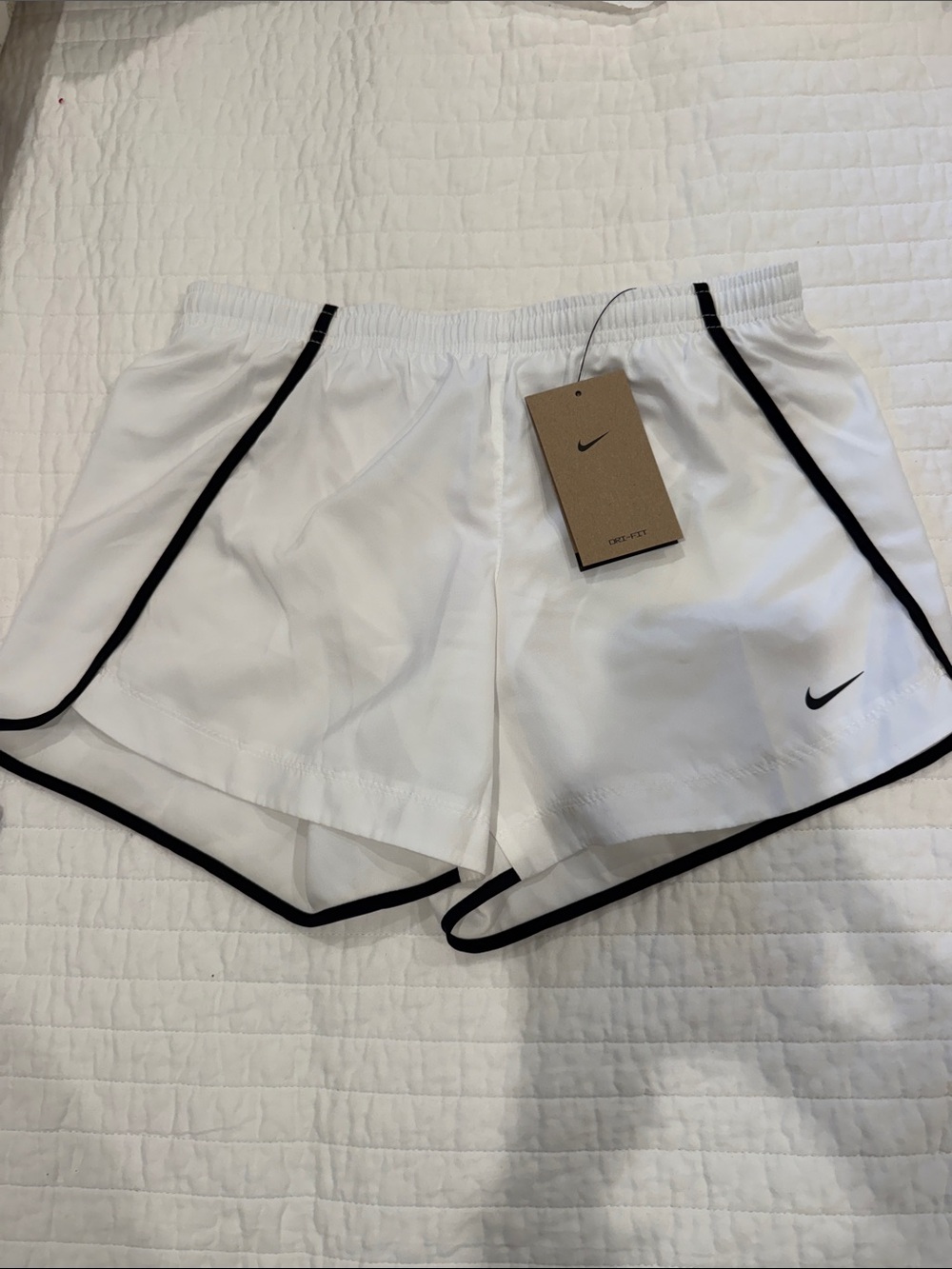 Nike Kids White Athletic Running Shorts with Black Trim SZ L